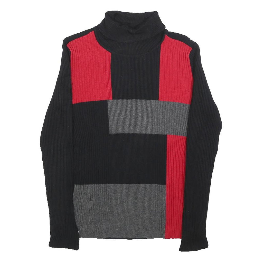 STYLE & CO Womens Black & Red Patterned Jumper Roll Neck Rib Knit M Button