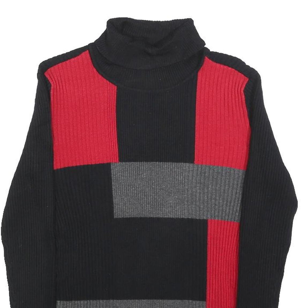 STYLE & CO Womens Black & Red Patterned Jumper Roll Neck Rib Knit M Button