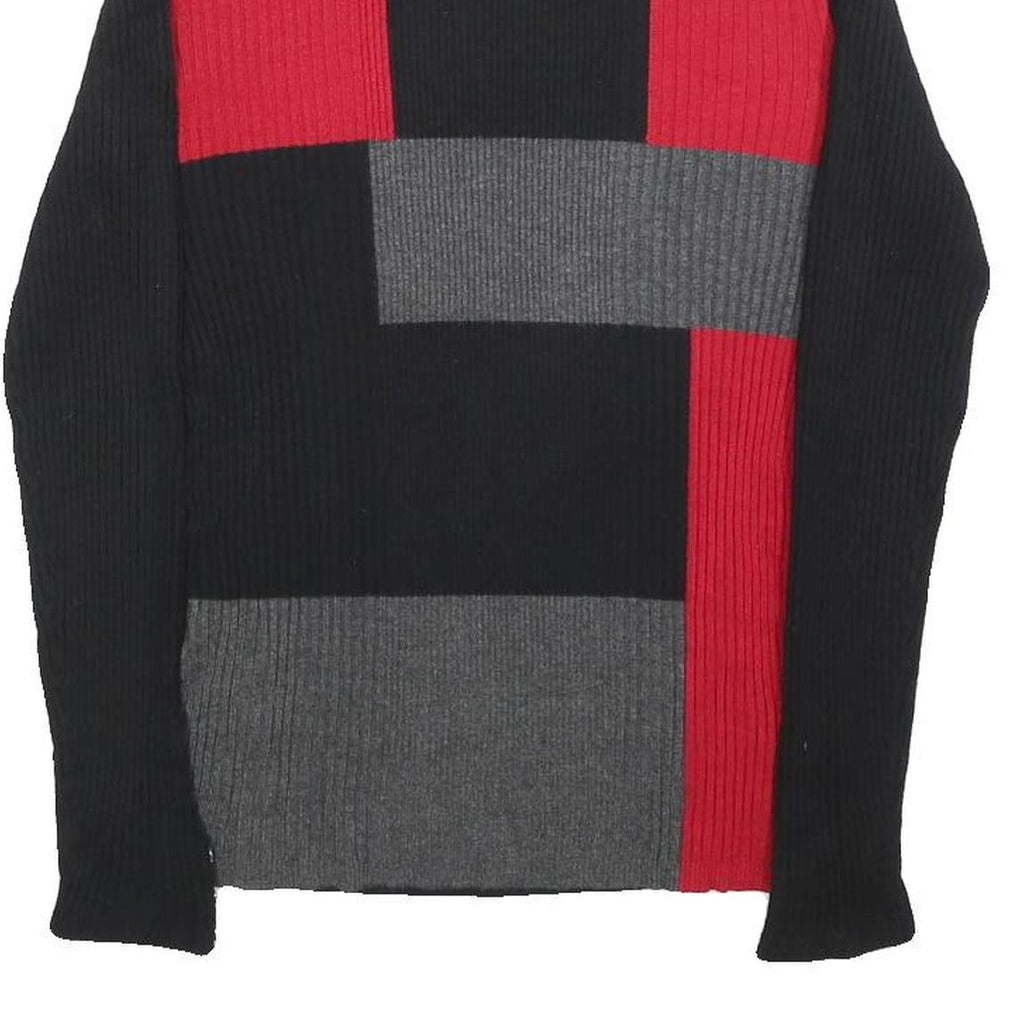STYLE & CO Womens Black & Red Patterned Jumper Roll Neck Rib Knit M Button