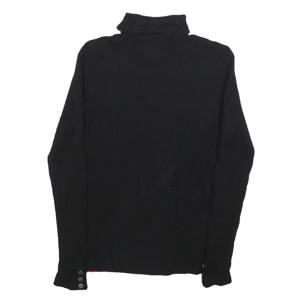 STYLE & CO Womens Black & Red Patterned Jumper Roll Neck Rib Knit M Button