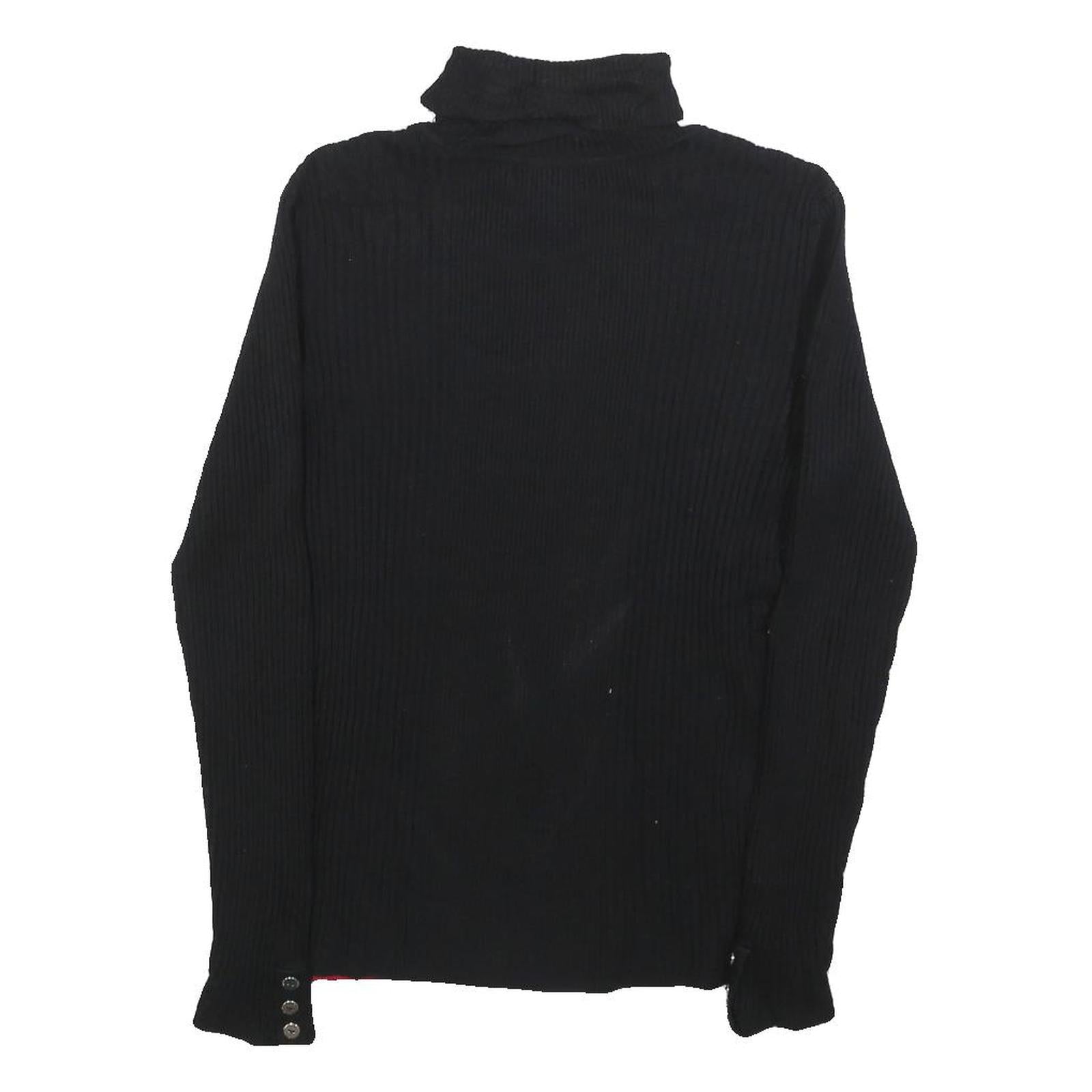 STYLE & CO Womens Black & Red Patterned Jumper Roll Neck Rib Knit M Button