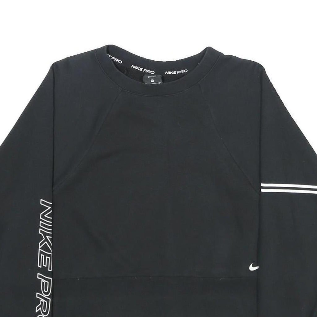 NIKE Womens Black Cropped Sweatshirt Crew Neck M Nike Pro Logo