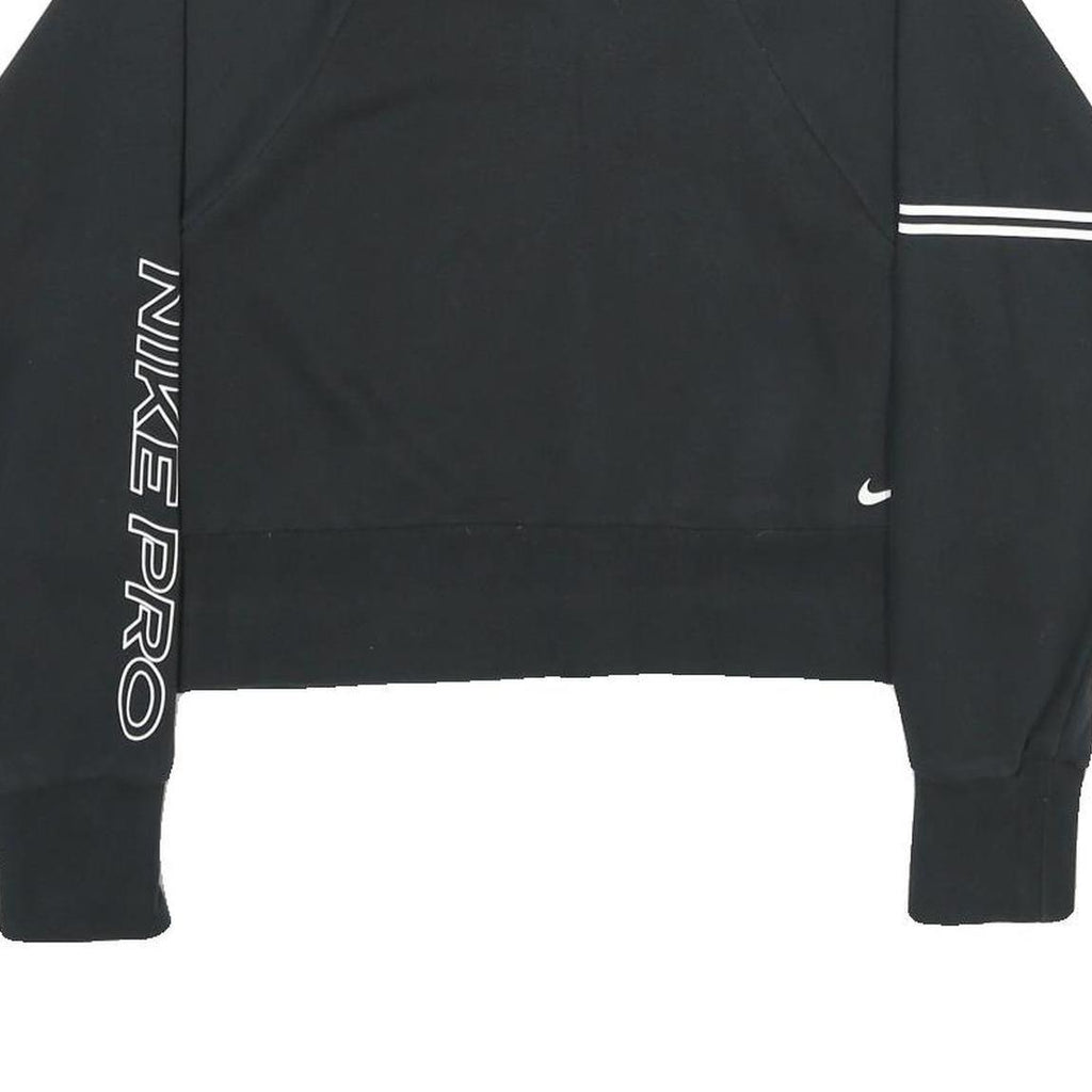 NIKE Womens Black Cropped Sweatshirt Crew Neck M Nike Pro Logo