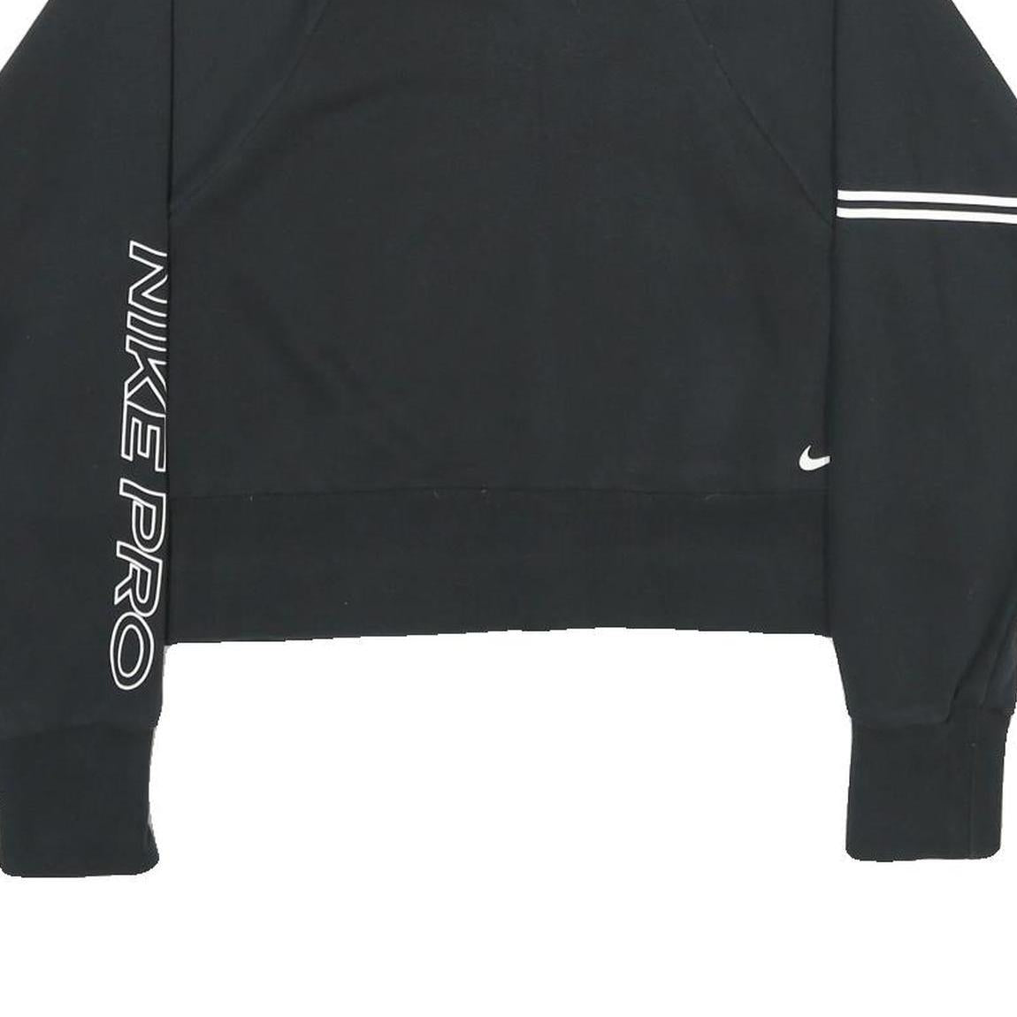 NIKE Womens Black Cropped Sweatshirt Crew Neck M Nike Pro Logo