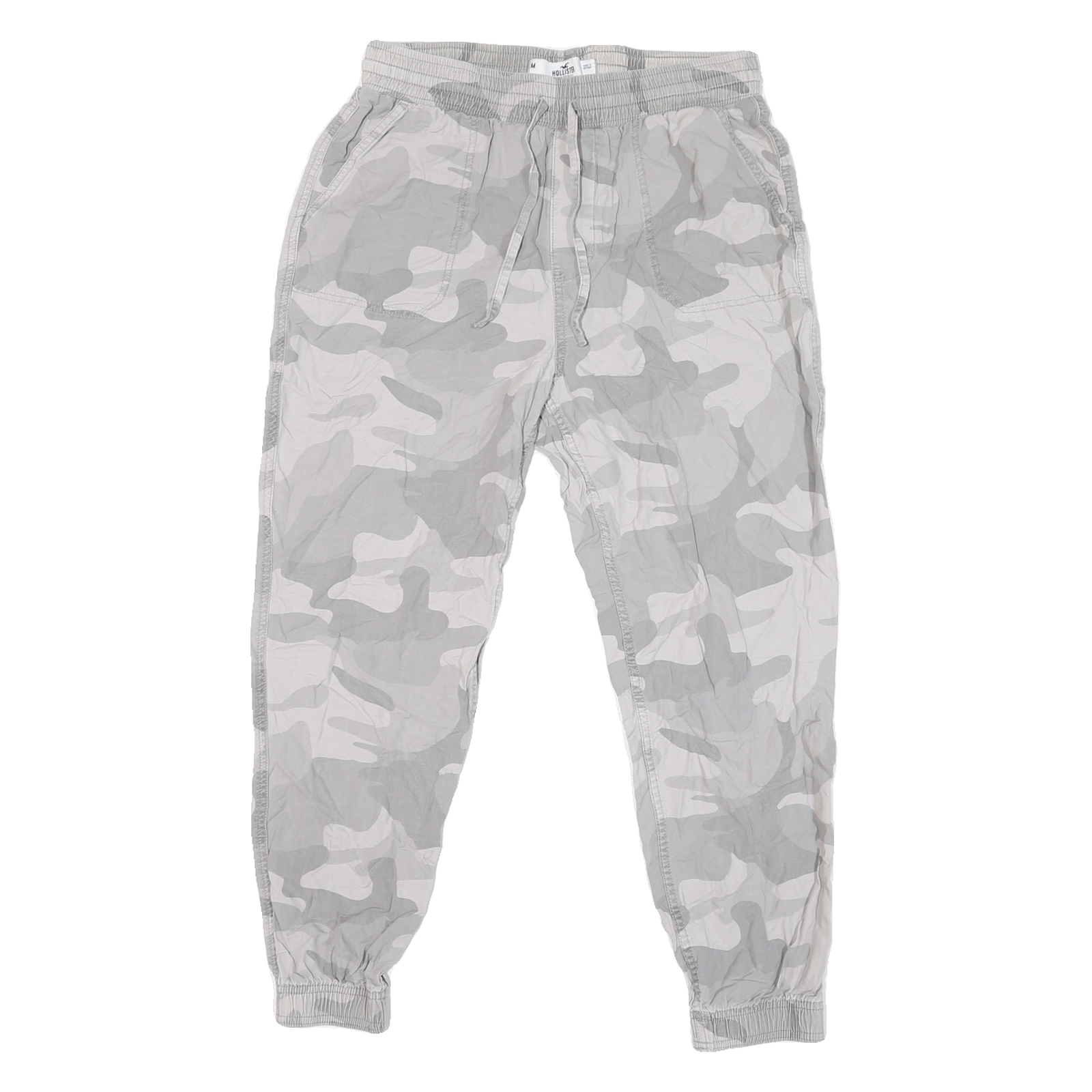 HOLLISTER Mens Relaxed Cotton Blend Grey Camouflage Drawstring Jogger Trousers