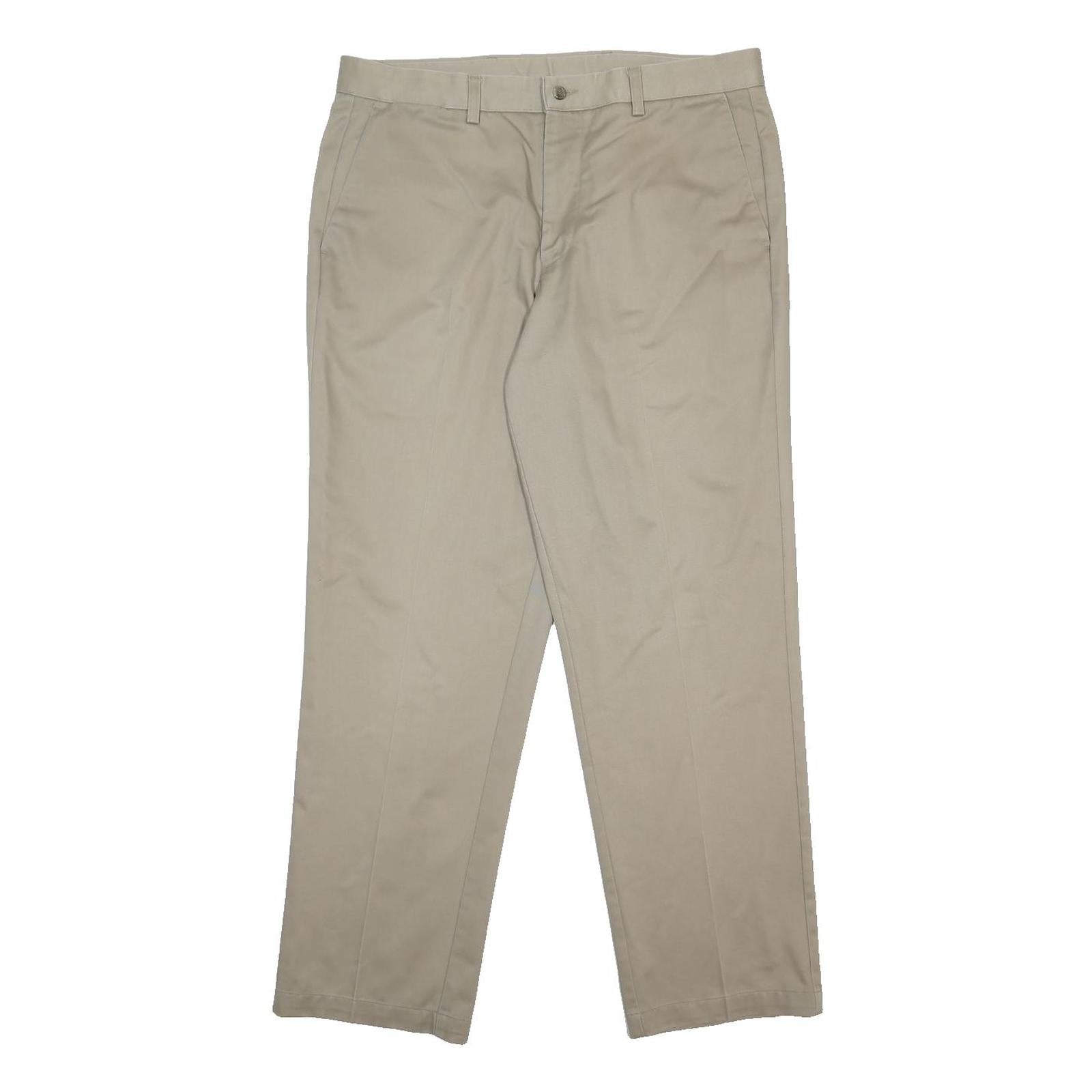 DOCKERS Mens Cotton Beige Regular Straight Trousers W36 L31 Classic Zip Closure