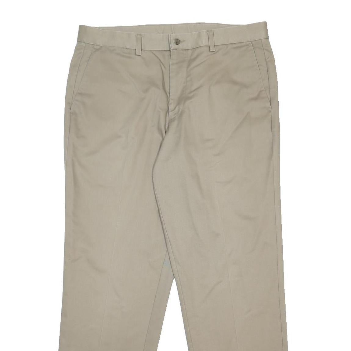 DOCKERS Mens Cotton Beige Regular Straight Trousers W36 L31 Classic Zip Closure