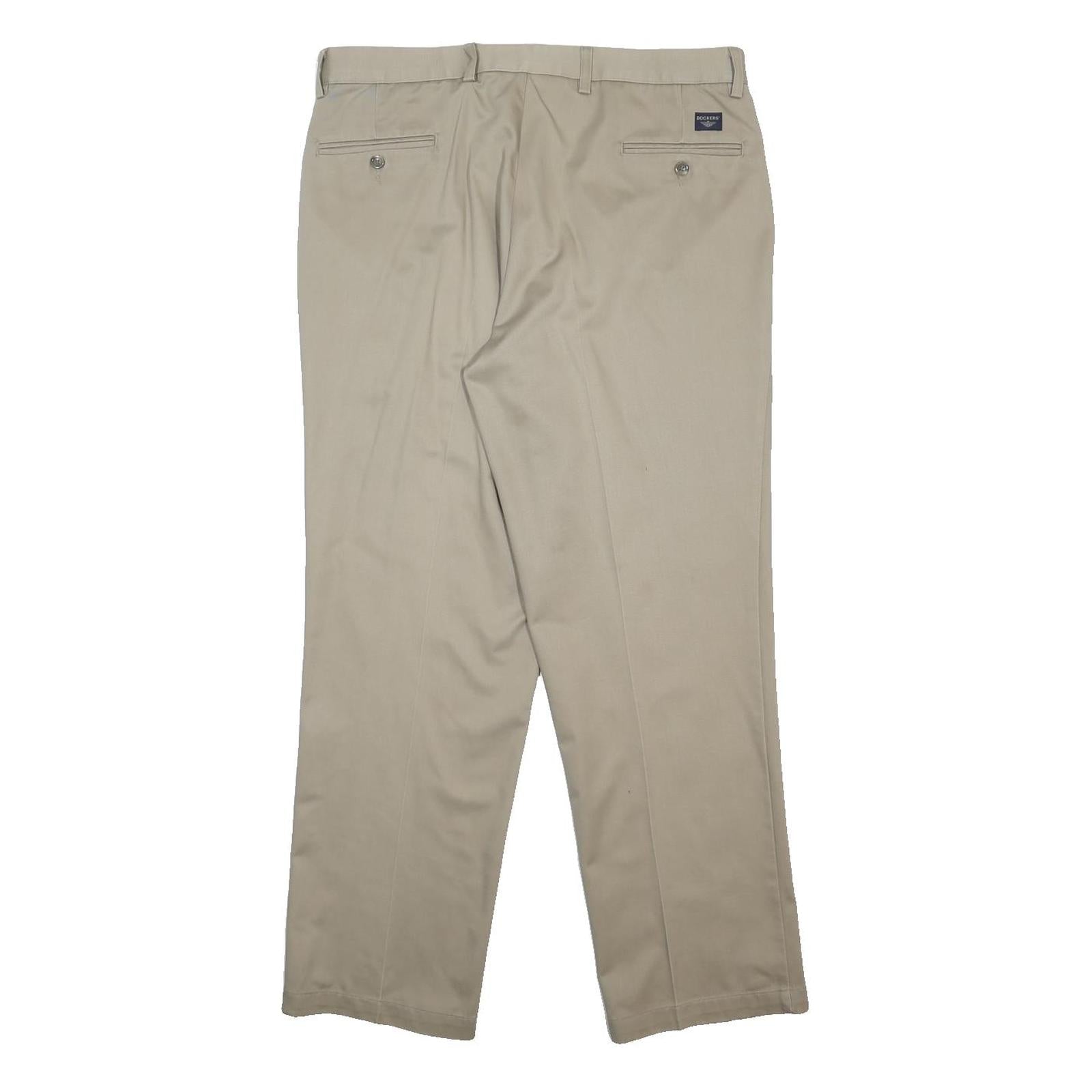 DOCKERS Mens Cotton Beige Regular Straight Trousers W36 L31 Classic Zip Closure