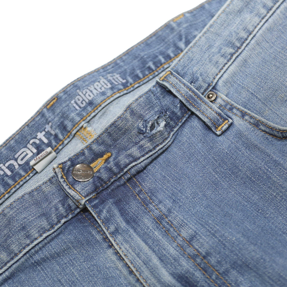 CARHARTT Mens Relaxed Fit Blue Denim Jeans W40 L34 Casual Cotton Blend Zip