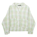 ZARA Womens Green & White Button Jacket M Cotton Blend Check Pattern Stylish