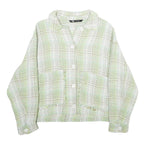 ZARA Womens Green & White Button Jacket M Cotton Blend Check Pattern Stylish