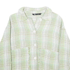 ZARA Womens Green & White Button Jacket M Cotton Blend Check Pattern Stylish