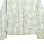 ZARA Womens Green & White Button Jacket M Cotton Blend Check Pattern Stylish