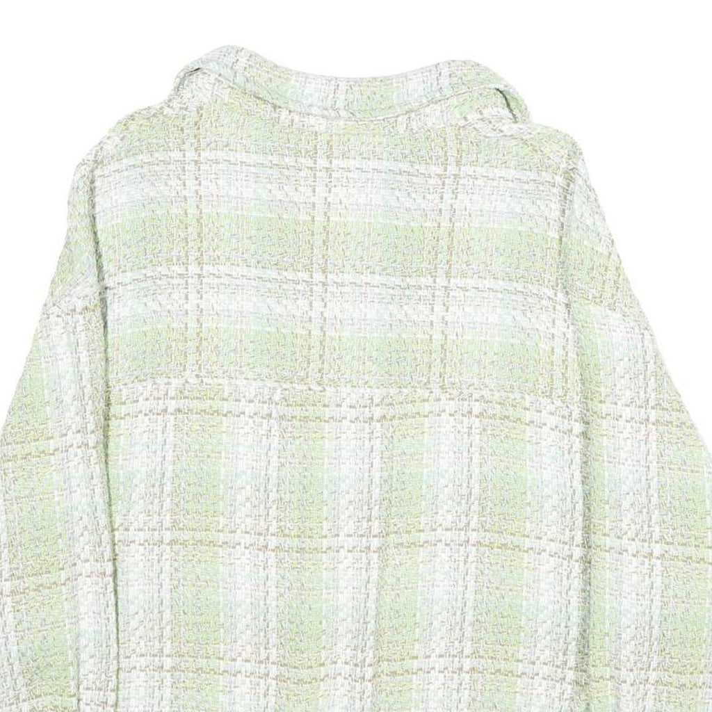 ZARA Womens Green & White Button Jacket M Cotton Blend Check Pattern Stylish