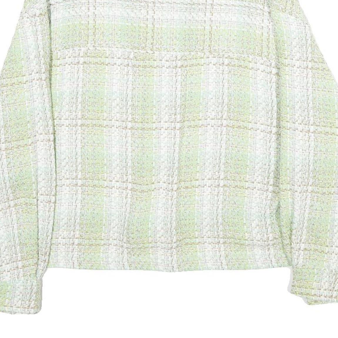 ZARA Womens Green & White Button Jacket M Cotton Blend Check Pattern Stylish