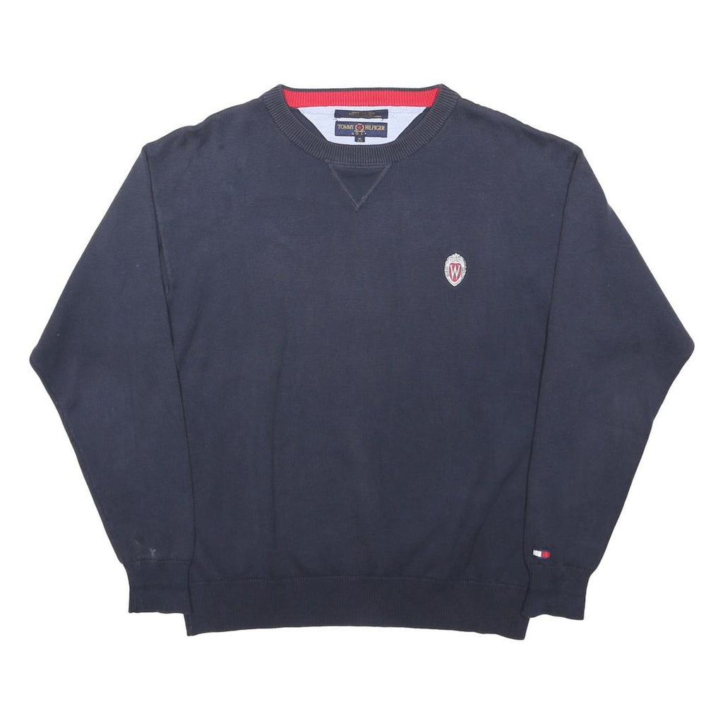 TOMMY HILFIGER Mens Navy Plain Cotton Jumper Crew Neck M Classic Comfort