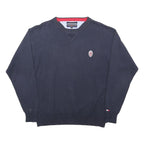 TOMMY HILFIGER Mens Navy Plain Cotton Jumper Crew Neck M Classic Comfort