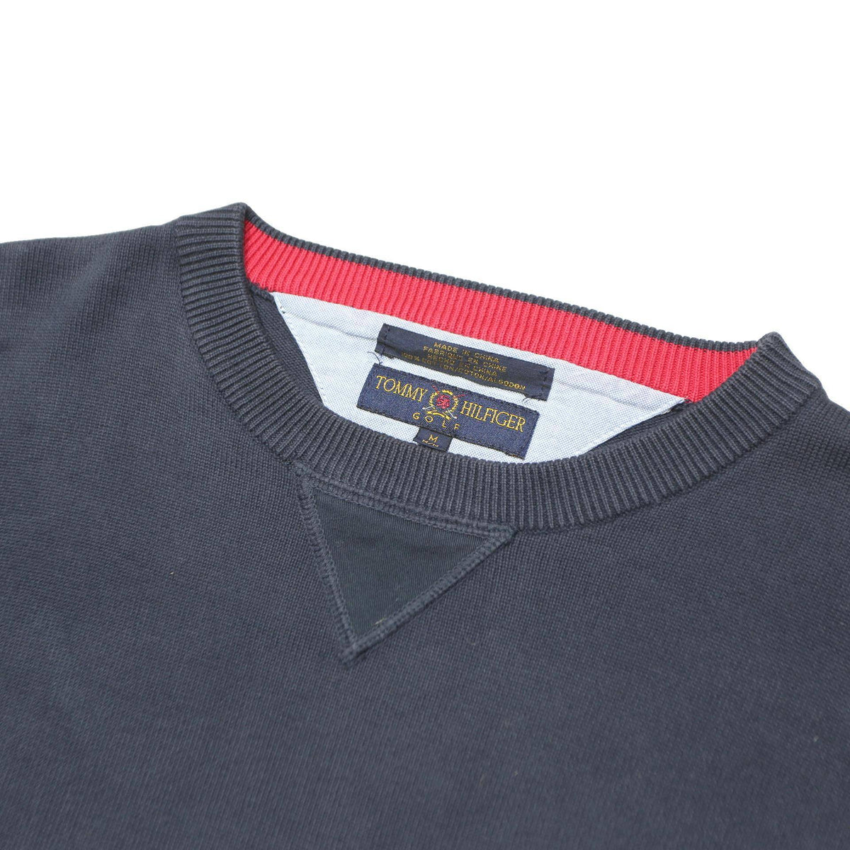 TOMMY HILFIGER Mens Navy Plain Cotton Jumper Crew Neck M Classic Comfort