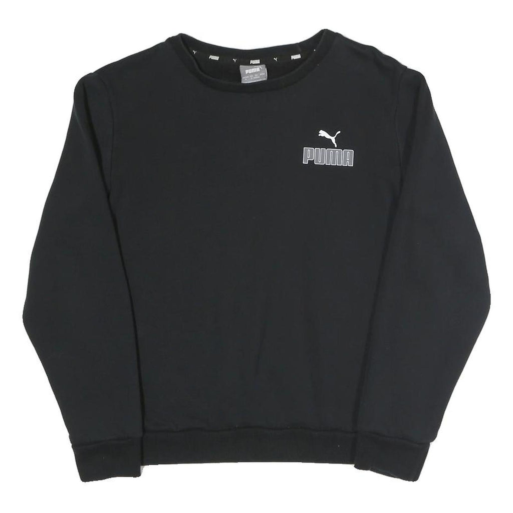 PUMA Womens Black Cotton Blend Crew Neck Sweatshirt S Logo Print Pullover