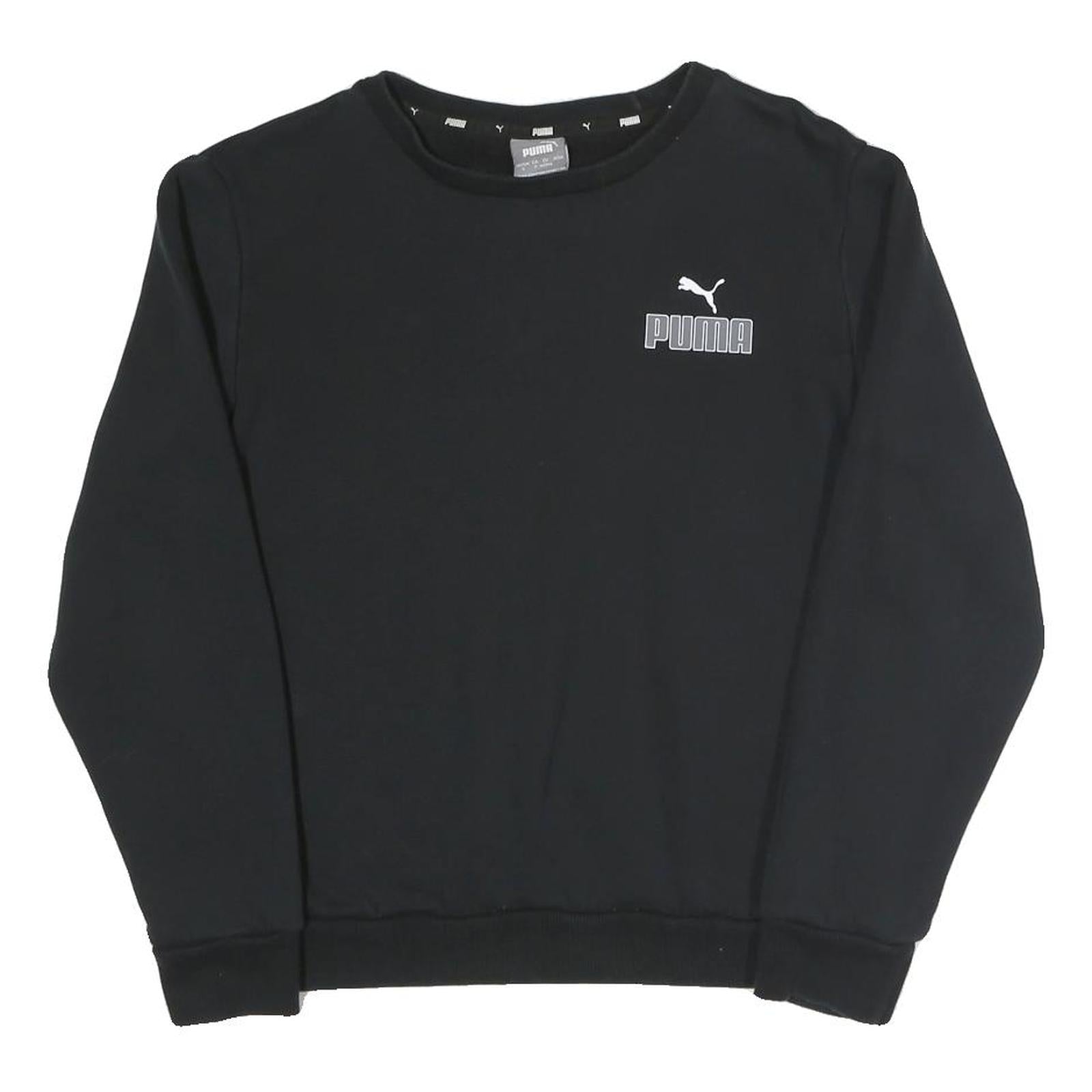 PUMA Womens Black Cotton Blend Crew Neck Sweatshirt S Logo Print Pullover