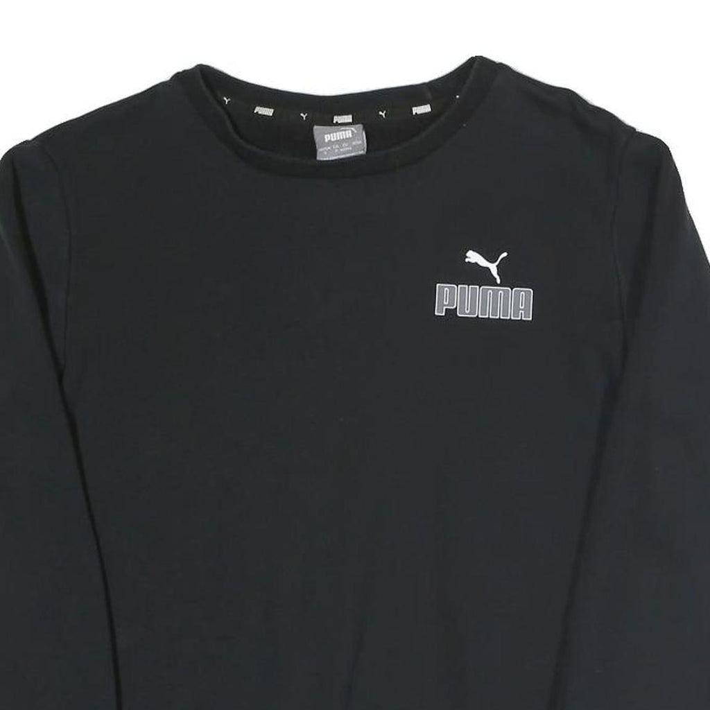 PUMA Womens Black Cotton Blend Crew Neck Sweatshirt S Logo Print Pullover