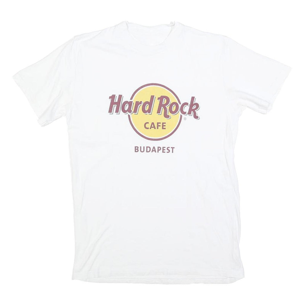 HARD ROCK CAFE Mens White Budapest Graphic T-Shirt S Short Sleeve Crew Neck