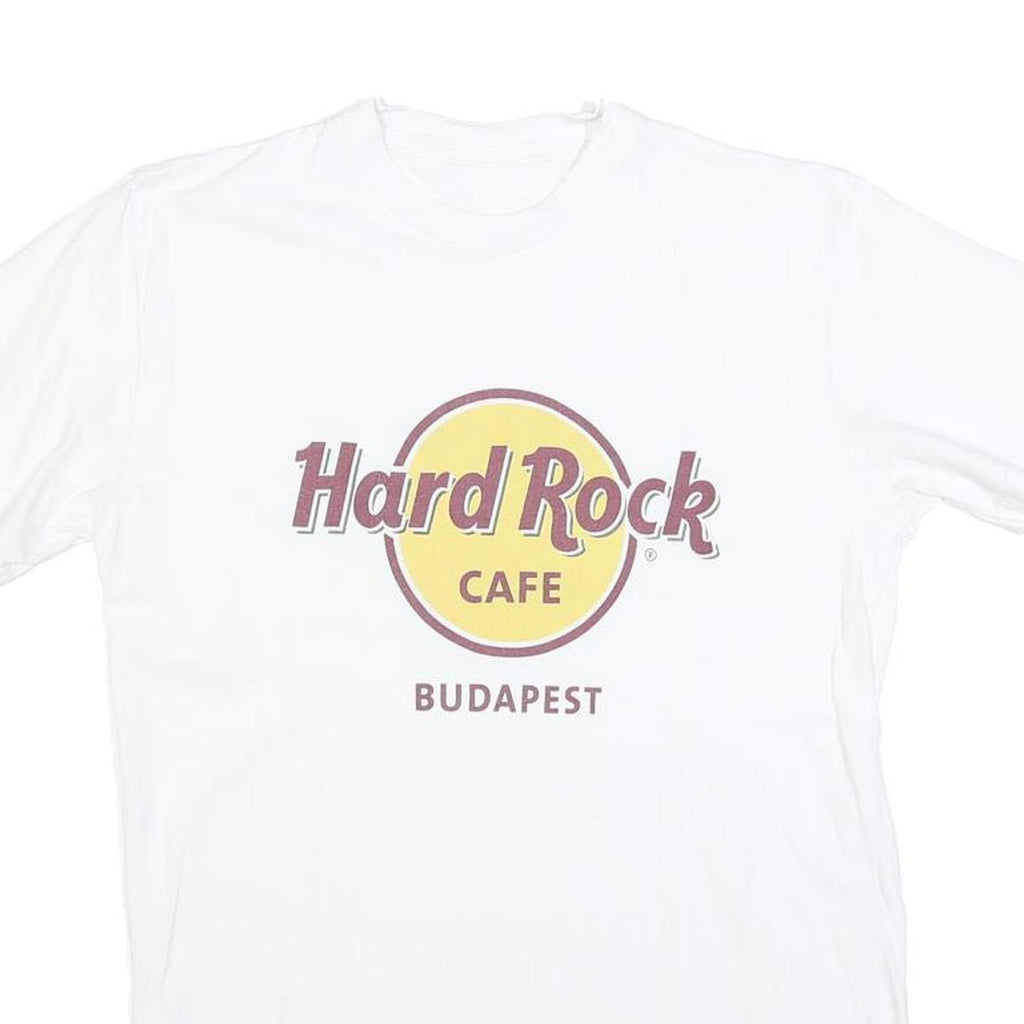 HARD ROCK CAFE Mens White Budapest Graphic T-Shirt S Short Sleeve Crew Neck