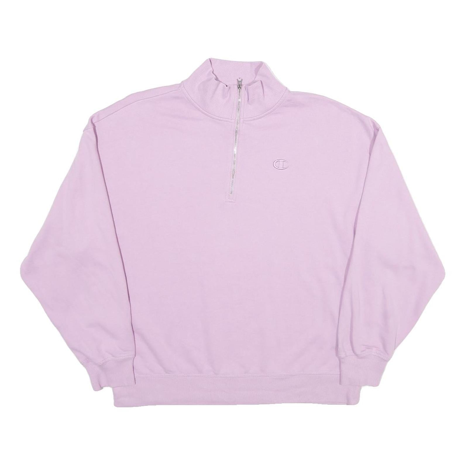 CHAMPION Womens Lilac 1/4 Zip Sweatshirt L Cotton Blend Casual Pullover