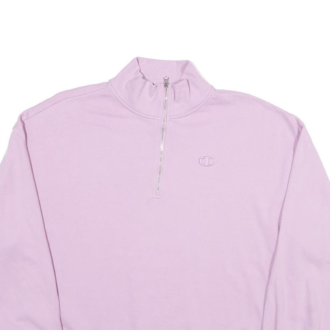 CHAMPION Womens Lilac 1/4 Zip Sweatshirt L Cotton Blend Casual Pullover