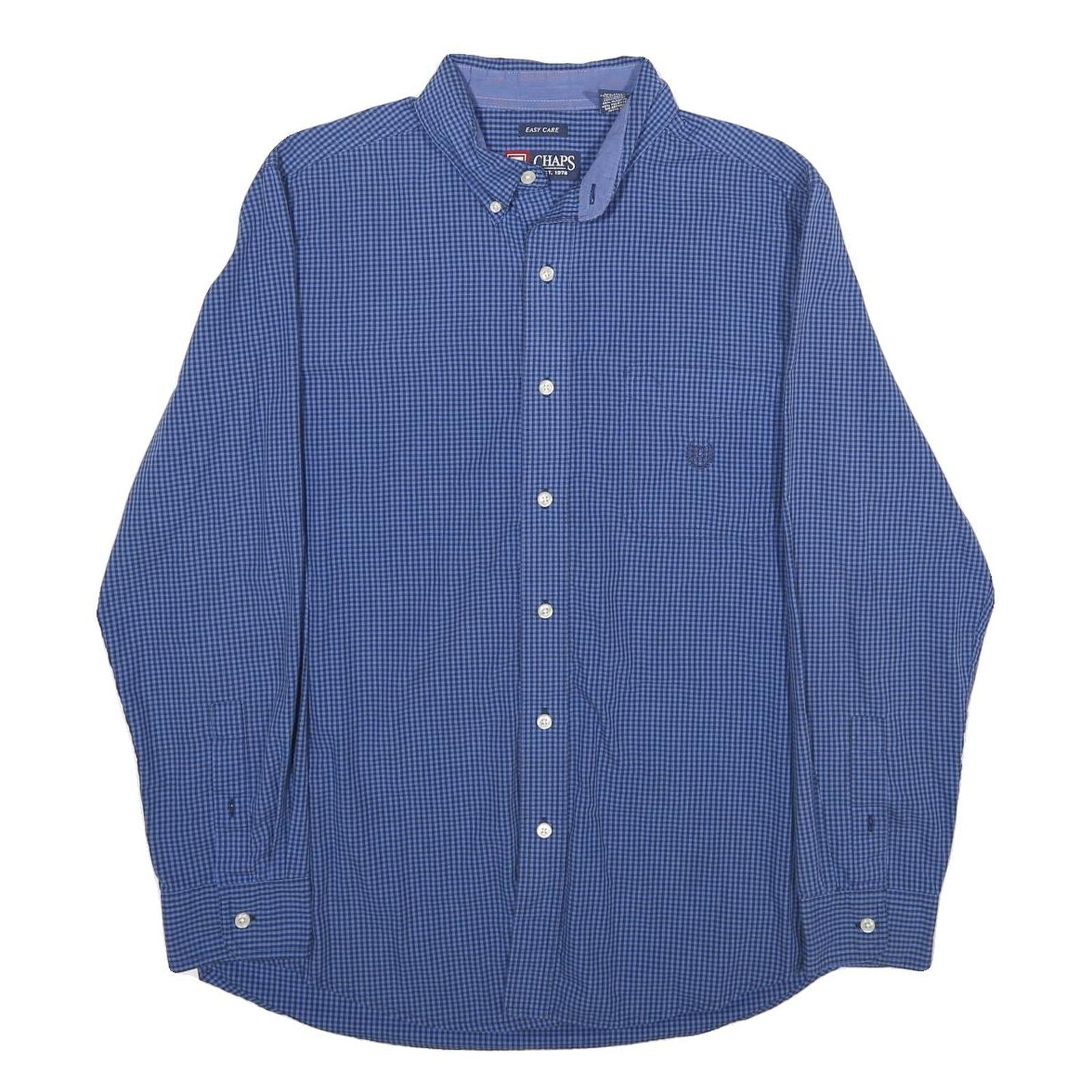 CHAPS Mens Blue Check Shirt M Button Down Cotton Blend Casual Everyday