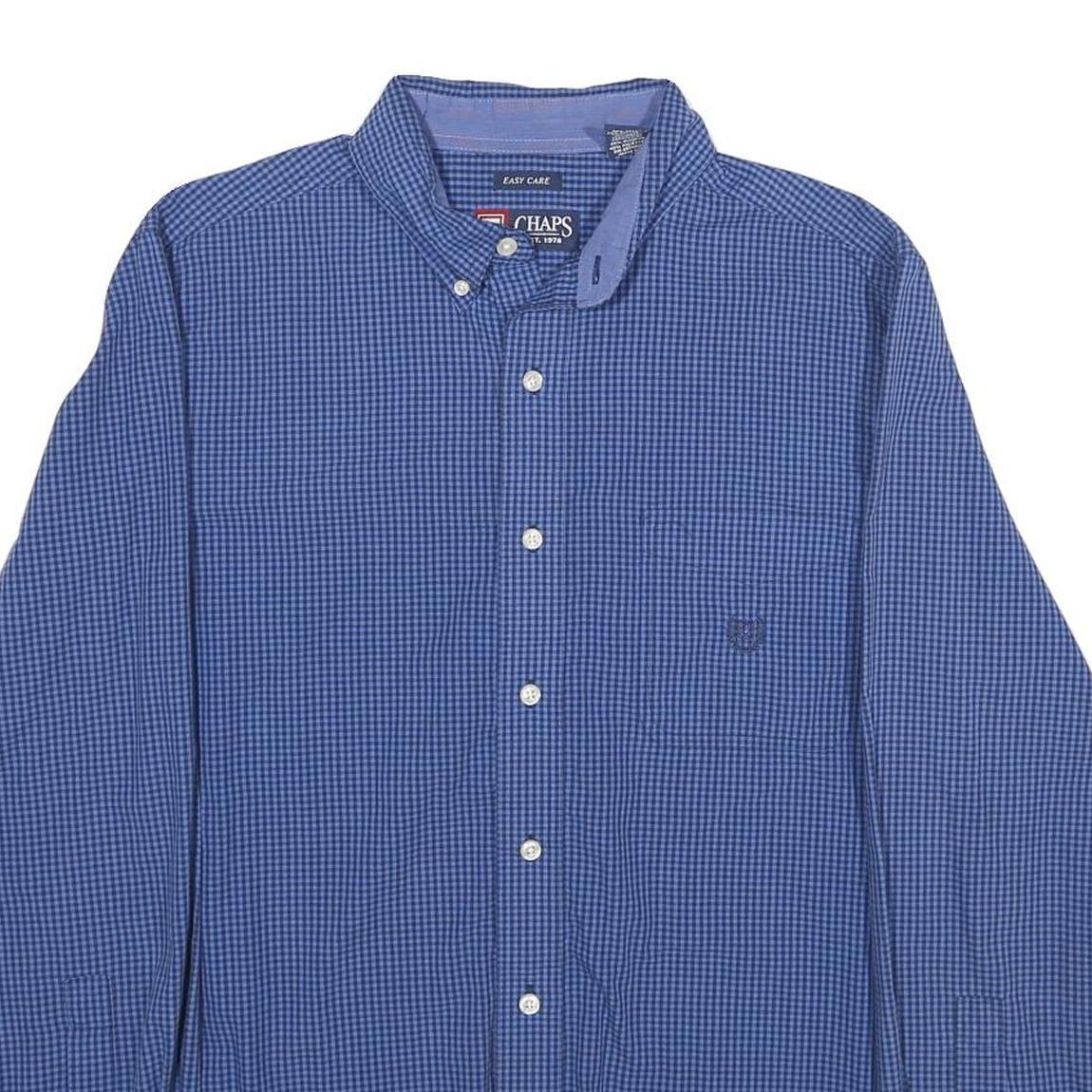 CHAPS Mens Blue Check Shirt M Button Down Cotton Blend Casual Everyday