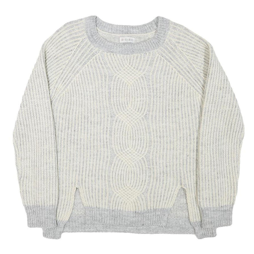 GUESS Womens Grey & Cream Cable Knit Pullover Jumper L Soft Comfortable