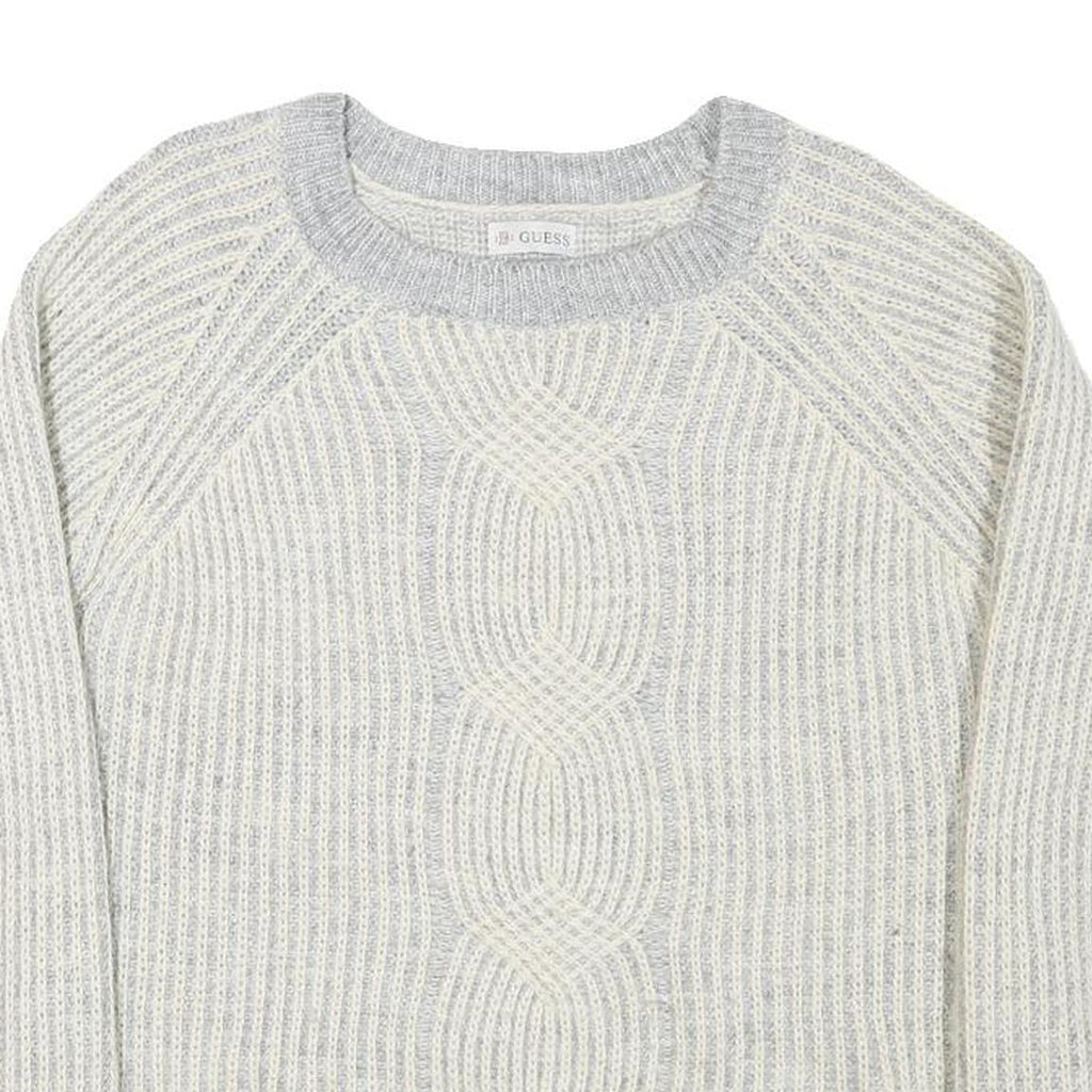 GUESS Womens Grey & Cream Cable Knit Pullover Jumper L Soft Comfortable