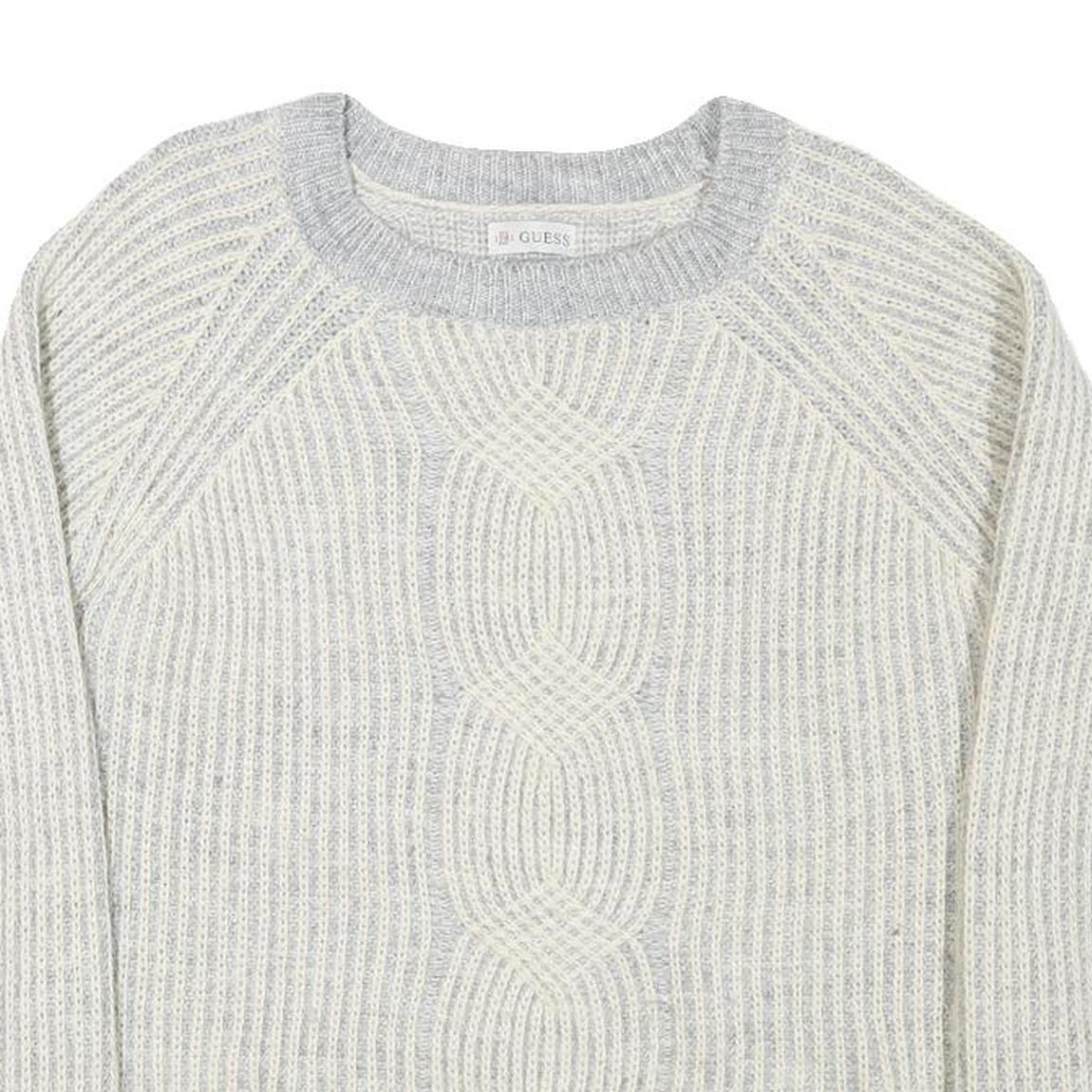 GUESS Womens Grey & Cream Cable Knit Pullover Jumper L Soft Comfortable