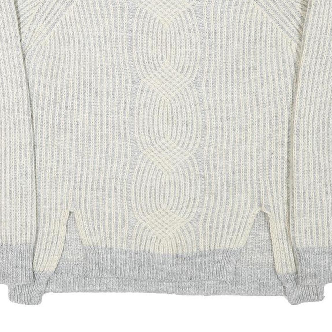 GUESS Womens Grey & Cream Cable Knit Pullover Jumper L Soft Comfortable