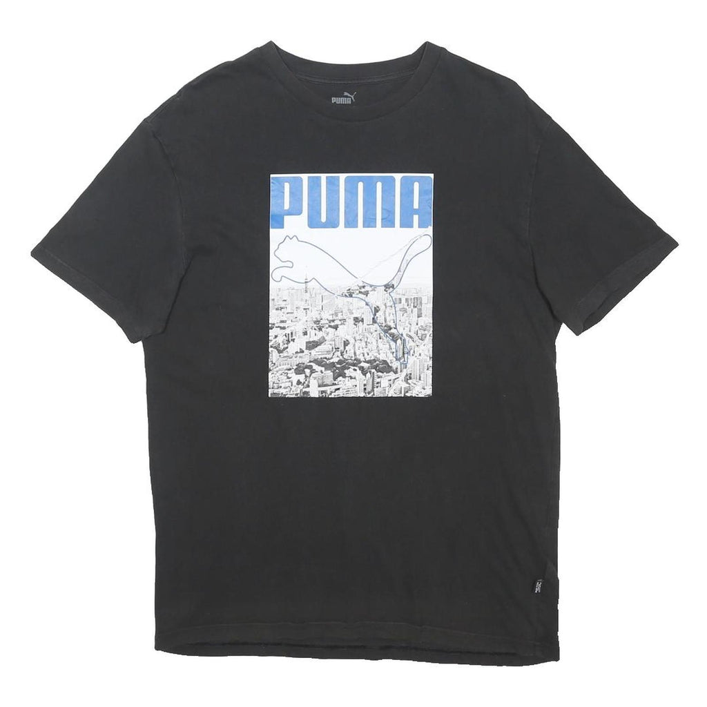 PUMA Mens Black Graphic T-Shirt S Short Sleeve Crew Neck Cotton Blend Casual
