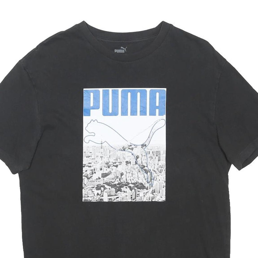 PUMA Mens Black Graphic T-Shirt S Short Sleeve Crew Neck Cotton Blend Casual