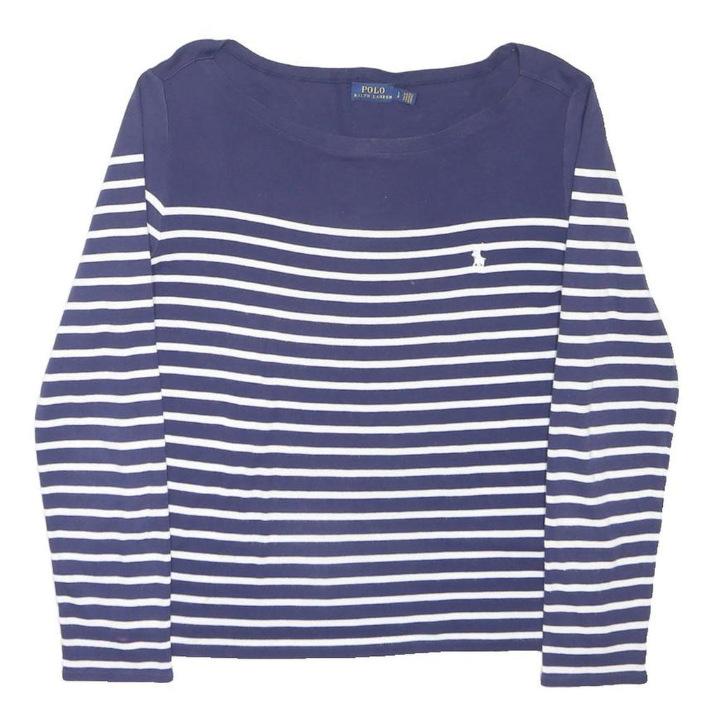 POLO RALPH LAUREN Womens Blue & White Striped Top Long Sleeve Round Neck L