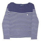 POLO RALPH LAUREN Womens Blue & White Striped Top Long Sleeve Round Neck L