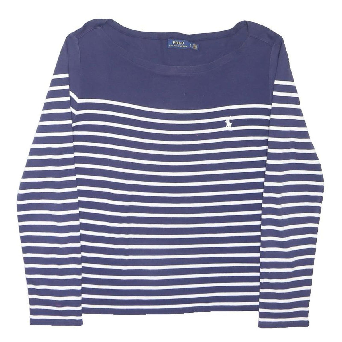 POLO RALPH LAUREN Womens Blue & White Striped Top Long Sleeve Round Neck L