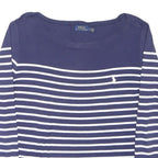 POLO RALPH LAUREN Womens Blue & White Striped Top Long Sleeve Round Neck L