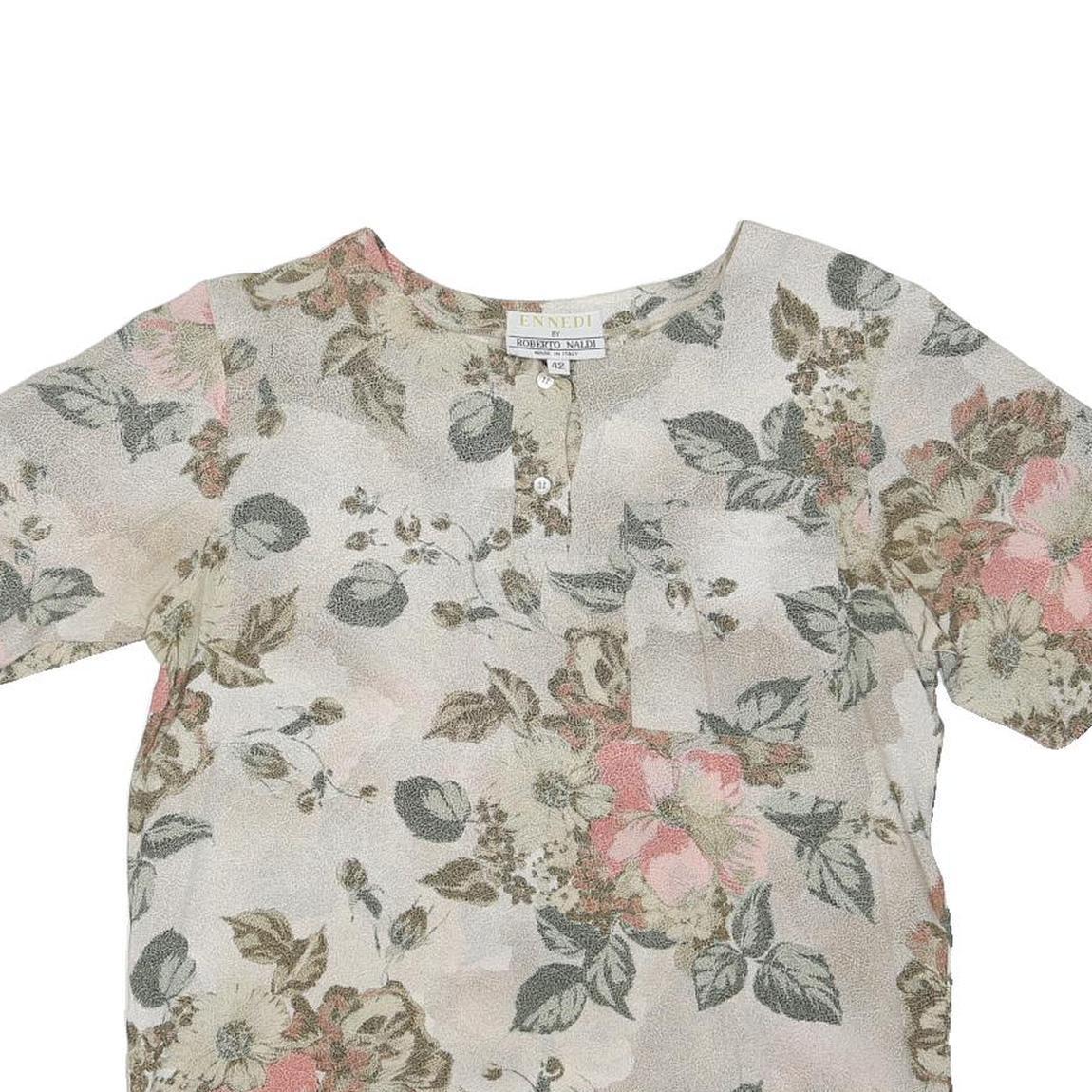 EN NEDI BY ROBERTO NALDI Womens Cream & Pink Floral Blouse Short Sleeve Round