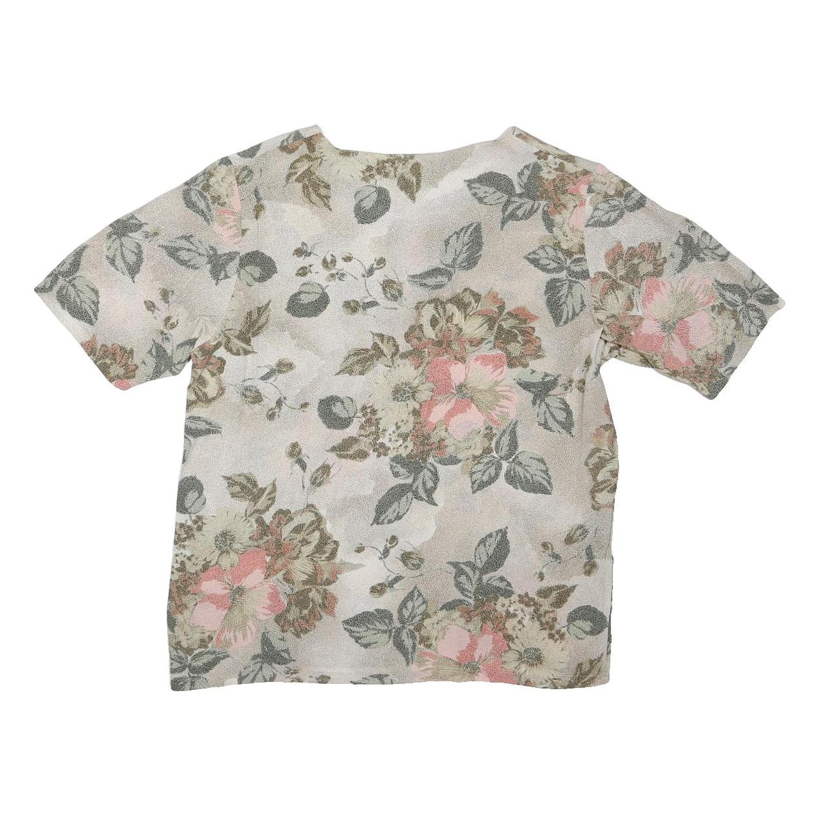 EN NEDI BY ROBERTO NALDI Womens Cream & Pink Floral Blouse Short Sleeve Round
