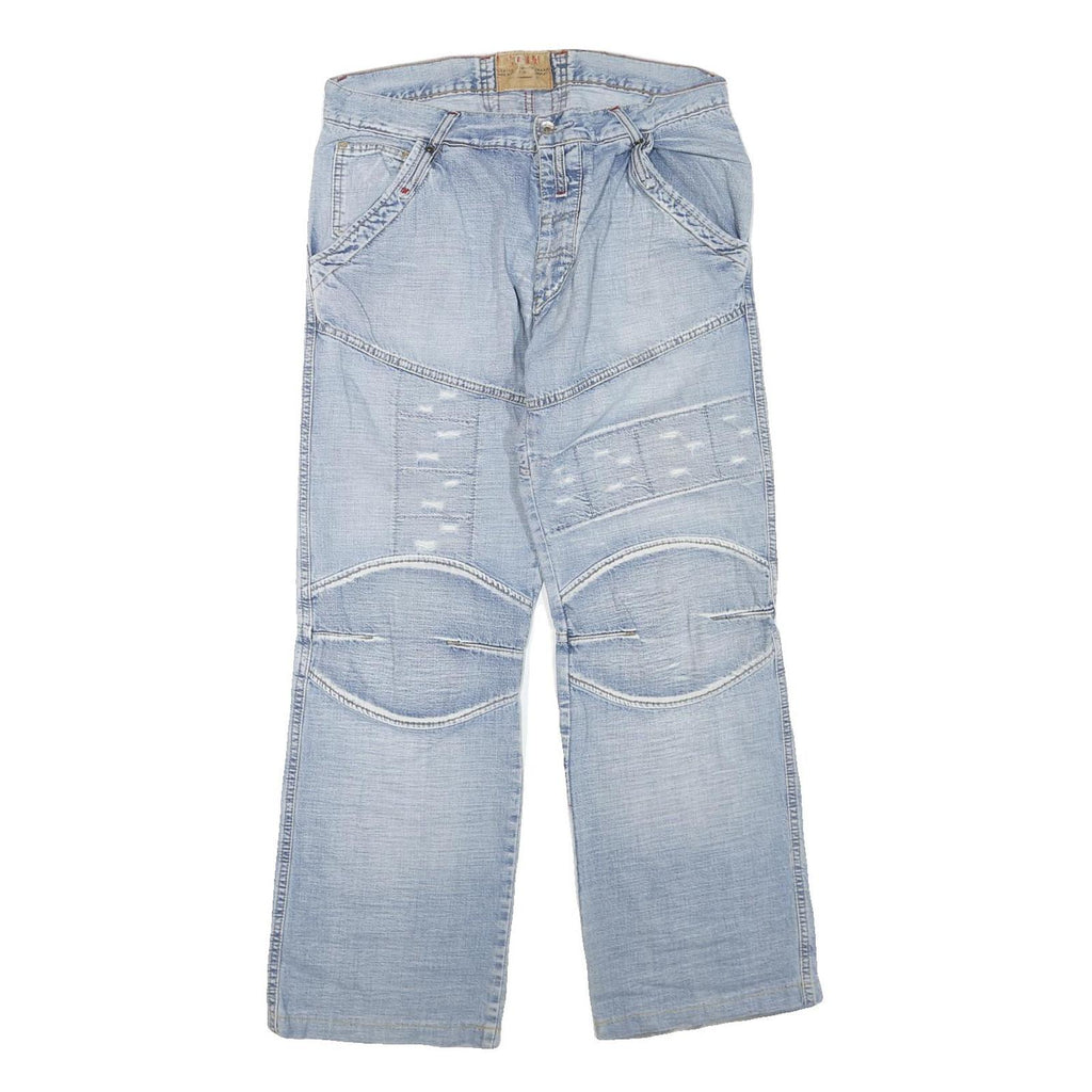 Mens Light Blue Regular Fit Cotton Blend Light Wash Jeans W36 L30 Patchwork