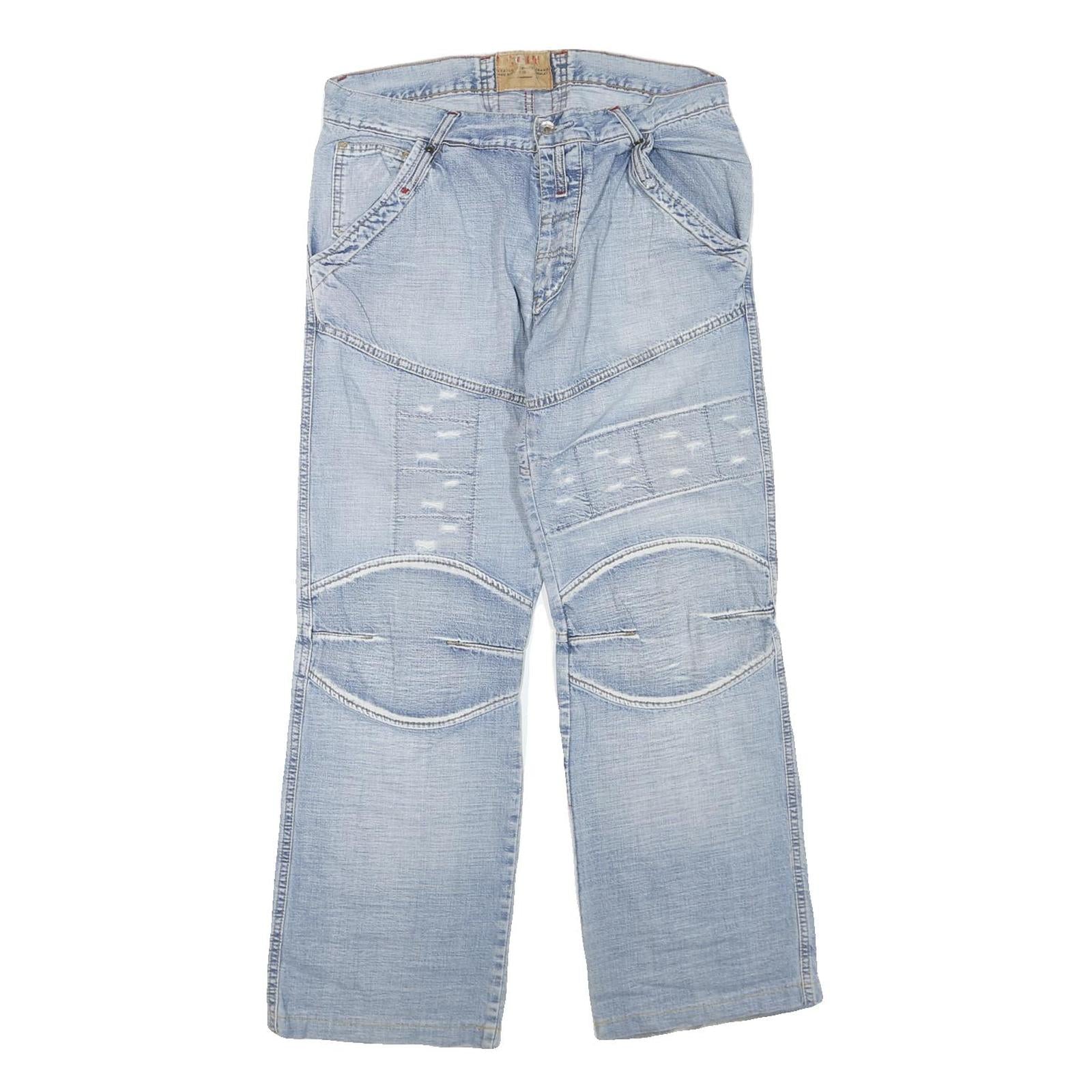 Mens Light Blue Regular Fit Cotton Blend Light Wash Jeans W36 L30 Patchwork