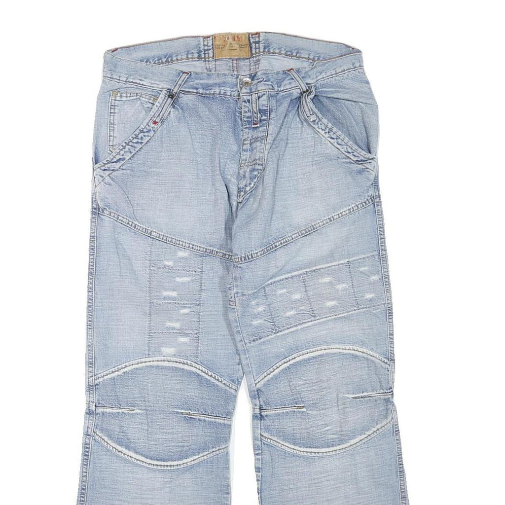 Mens Light Blue Regular Fit Cotton Blend Light Wash Jeans W36 L30 Patchwork