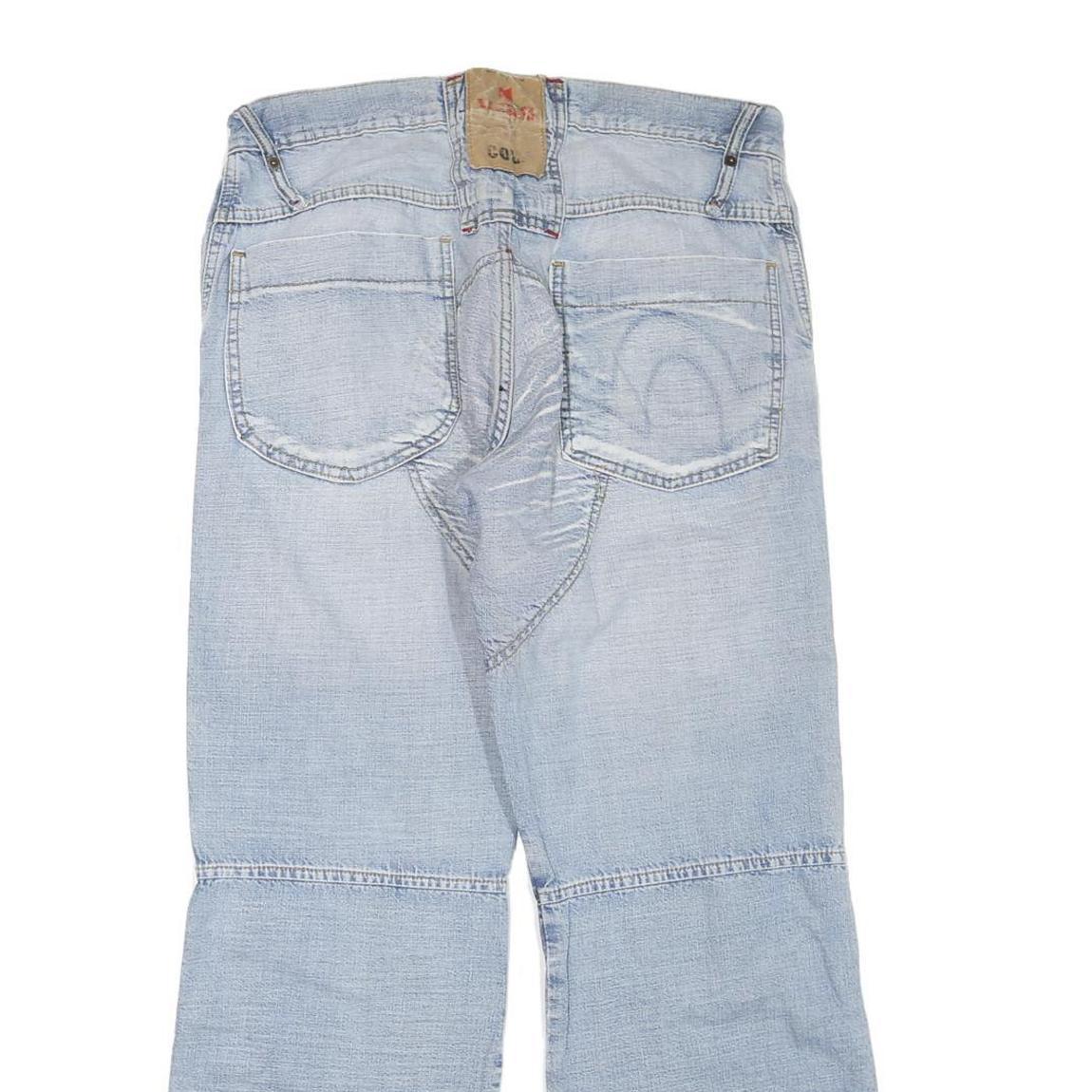 Mens Light Blue Regular Fit Cotton Blend Light Wash Jeans W36 L30 Patchwork