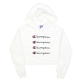 CHAMPION Womens White Crop Hoodie M Cotton Blend Pullover Logo Sweatshirt