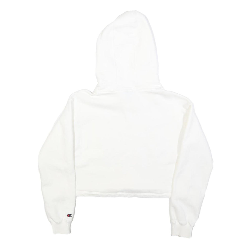 CHAMPION Womens White Crop Hoodie M Cotton Blend Pullover Logo Sweatshirt