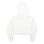 CHAMPION Womens White Crop Hoodie M Cotton Blend Pullover Logo Sweatshirt